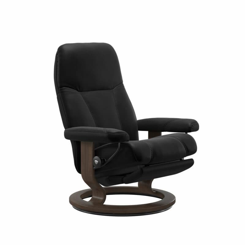 Stressless Consul Classic Power Relaxsessel mit Lederbezug Batick Black und Gestell in Walnuss