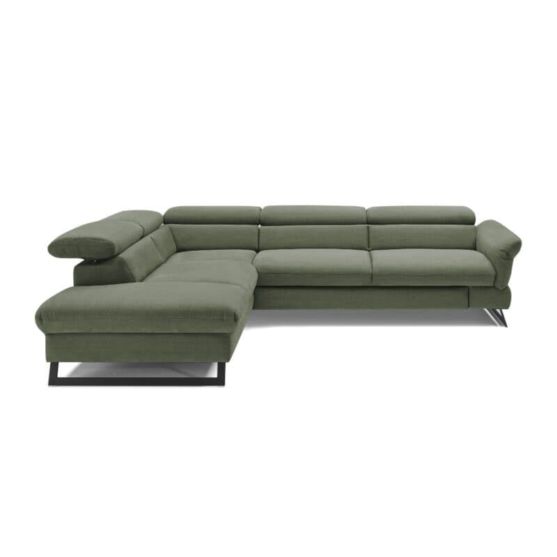 Trendstore Cassandra Ecksofa mit Bezug Webstoff Grün und Ottomane links