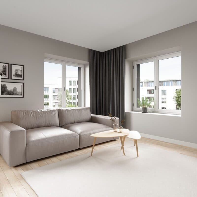 Musterring Lucia 2,5 Sitzer Puro bisquit Kontrastnaht Wabenstichoptik Wohnbeispiel