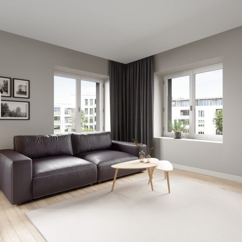 Musterring Lucia 2,5 Sitzer Puro bordeaux Kontrastnaht Wabenstichoptik Wohnbeispiel