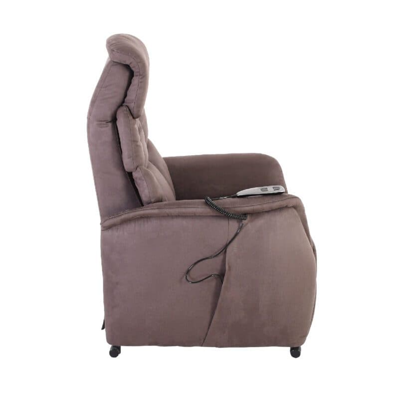 Louming Merida Fernsehsessel, 2-motorig mit Bezug Microfaser braun – Seitenansicht Kopfteil geneigt
