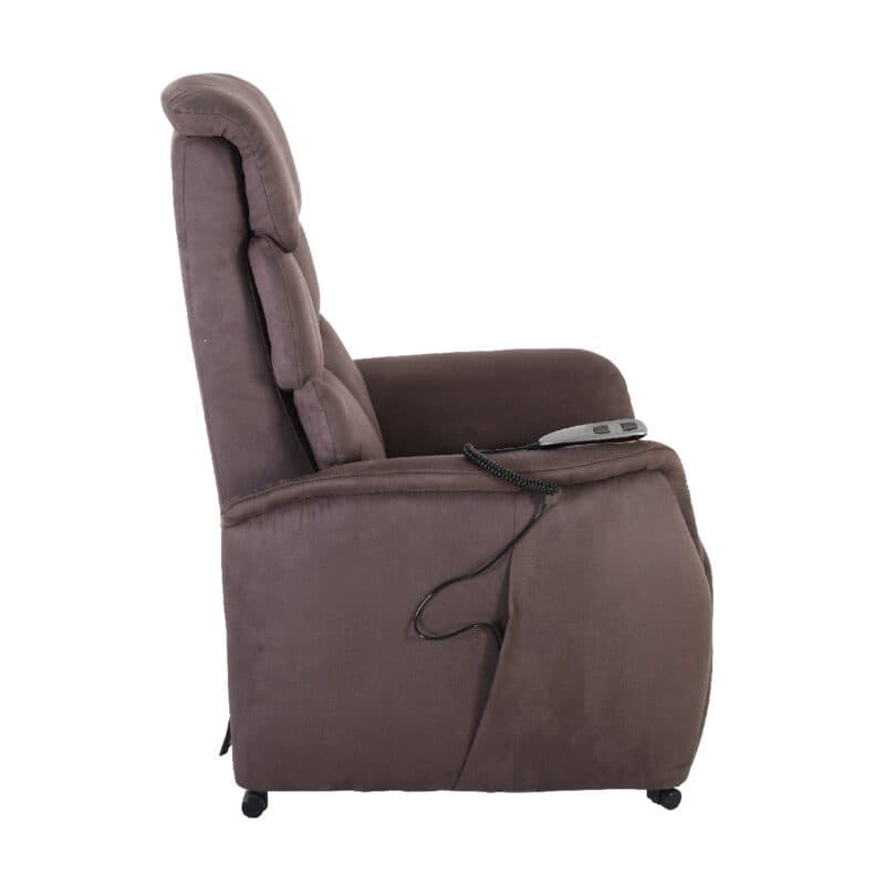 Louming Merida Fernsehsessel, 2-motorig mit Bezug Microfaser braun – Seitenansicht Kopfteil gerade