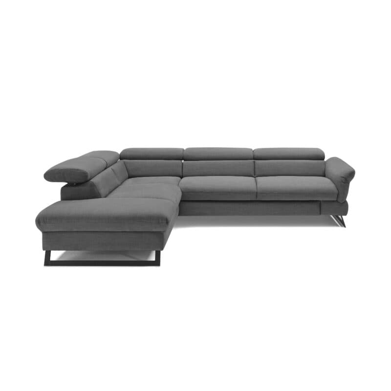 Trendstore Cassandra Ecksofa mit Bezug Webstoff Dunkelgrau und Ottomane links
