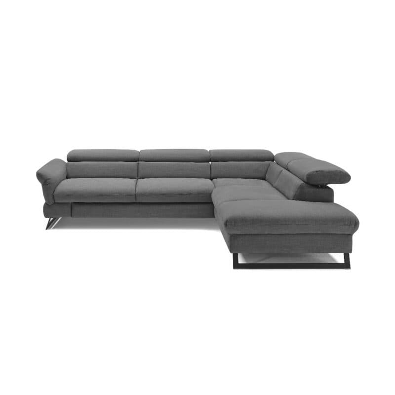 Trendstore Cassandra Ecksofa mit Bezug Webstoff Dunkelgrau und Ottomane rechts