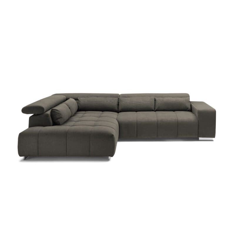 Trendstore Christel Ecksofa mit Bezug Webstoff Boston dunkelbraun mit Ottomane links