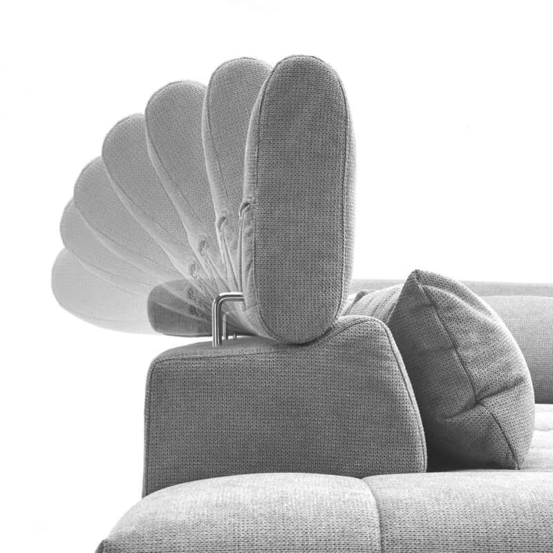 Trendstore Christel Ecksofa mit Bezug Webstoff Boston stone mit Ottomane links – Funktion Kopfteil