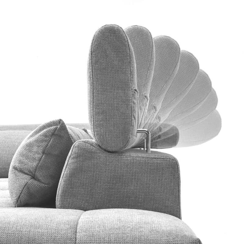 Trendstore Christel Ecksofa mit Bezug Webstoff Boston stone mit Ottomane rechts – Funktion Kopfteil