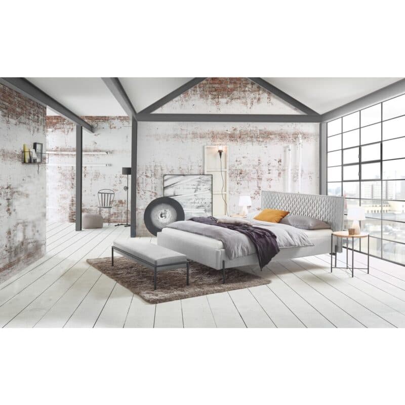 Hasena Gloria Polsterbett 160 x 200 Flachgewebe 335 Pepe grey Metallfüße anthrazit pulverbeschichtet Wohnbeispiel