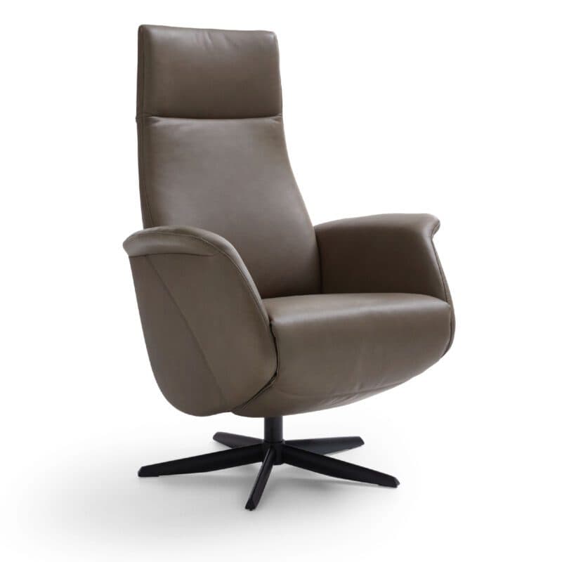 Contur Einrichten Girona Relexsessel in Leder moos und mit 5-Sternfußgestell Aluminium schwarz