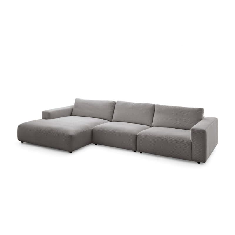 Musterring Lucia 3,5 Sitzer Ecksofa Cord mit Ottomane links und Bezug in Dark Grey – Detail Armlehne