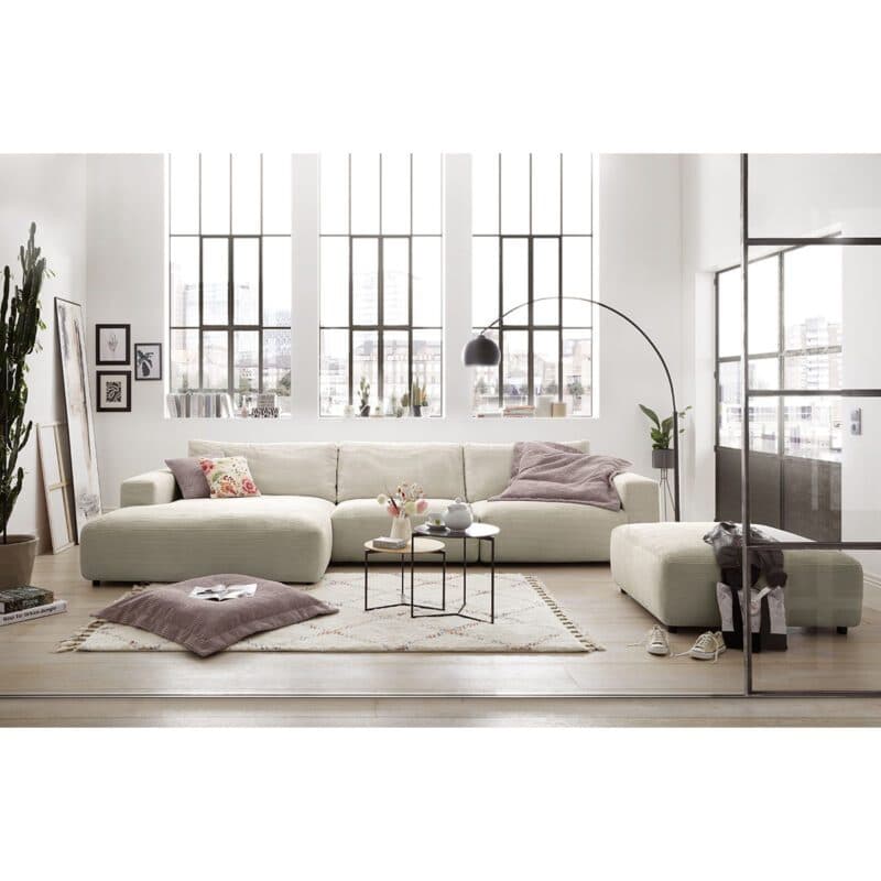 Musterring Lucia 3,5 Sitzer Ecksofa Cord mit Ottomane rechts und Bezug in Light Grey – Detail Bezug