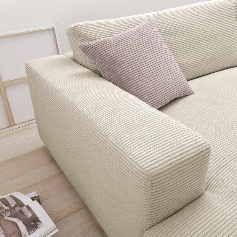 Musterring Lucia 3,5 Sitzer Ecksofa Cord mit Ottomane links und Bezug in Nature – Detail Bezug