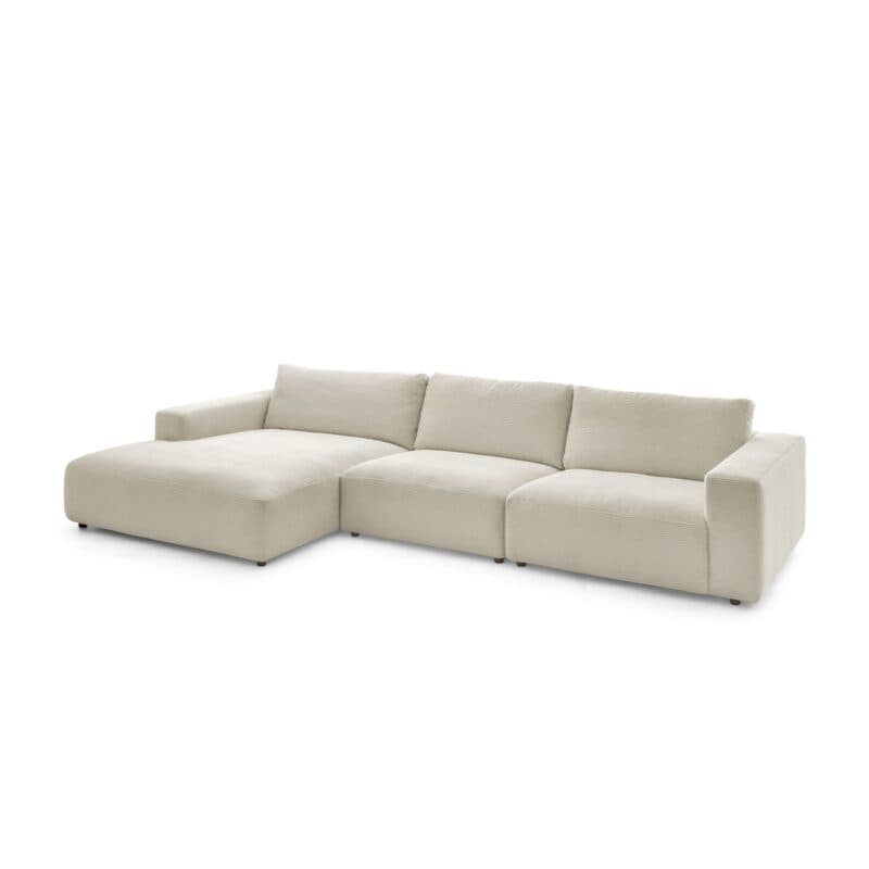 Musterring Lucia 3,5 Sitzer Ecksofa Cord mit Ottomane links und Bezug in Nature – Wohnbeispiel