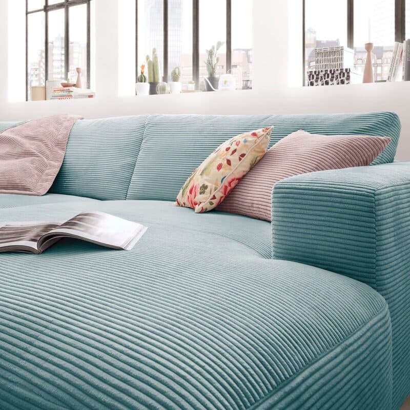 Musterring Lucia 3,5 Sitzer Ecksofa Cord mit Ottomane rechts und Bezug in Petrol