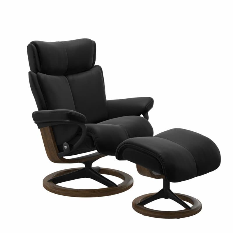 Stressless Magic M Signature Sessel mit oder ohne Hocker - Lederbezug Paloma Black, Gestell in Teak und Schwarz