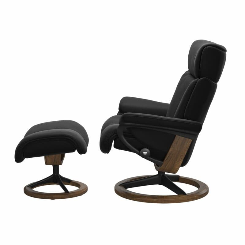 Stressless Magic M Signature Sessel mit oder ohne Hocker - Lederbezug Paloma Black, Gestell in Teak und Schwarz