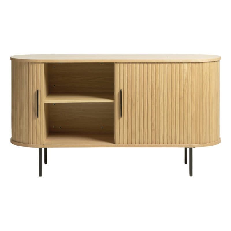 Trendstore Uriel Sideboard in Eiche Furnier Natur mit Füßen und Griffen aus Metall - links geöffnet