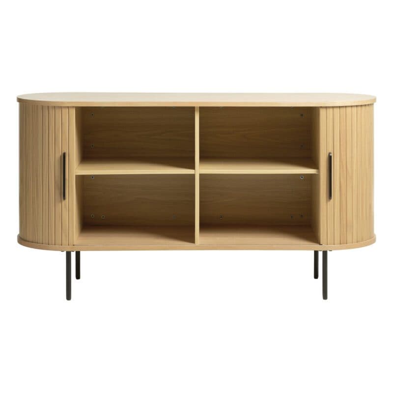 Trendstore Uriel Sideboard in Eiche Furnier Natur mit Füßen und Griffen aus Metall - geöffnet