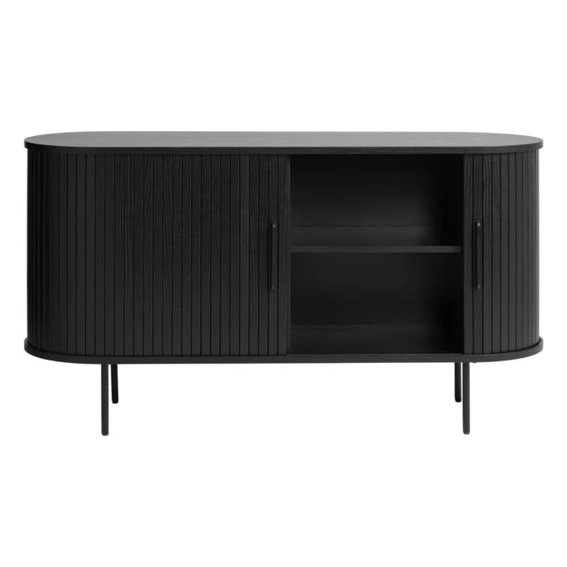 Trendstore Uriel Sideboard in Eiche Furnier Schwarz mit Füßen und Griffen aus Metall - rechts geöffnet