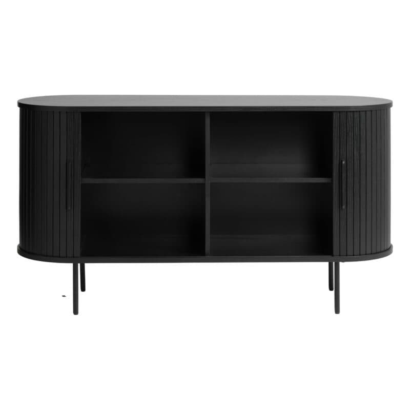Trendstore Uriel Sideboard in Eiche Furnier Schwarz mit Füßen und Griffen aus Metall - geöffnet