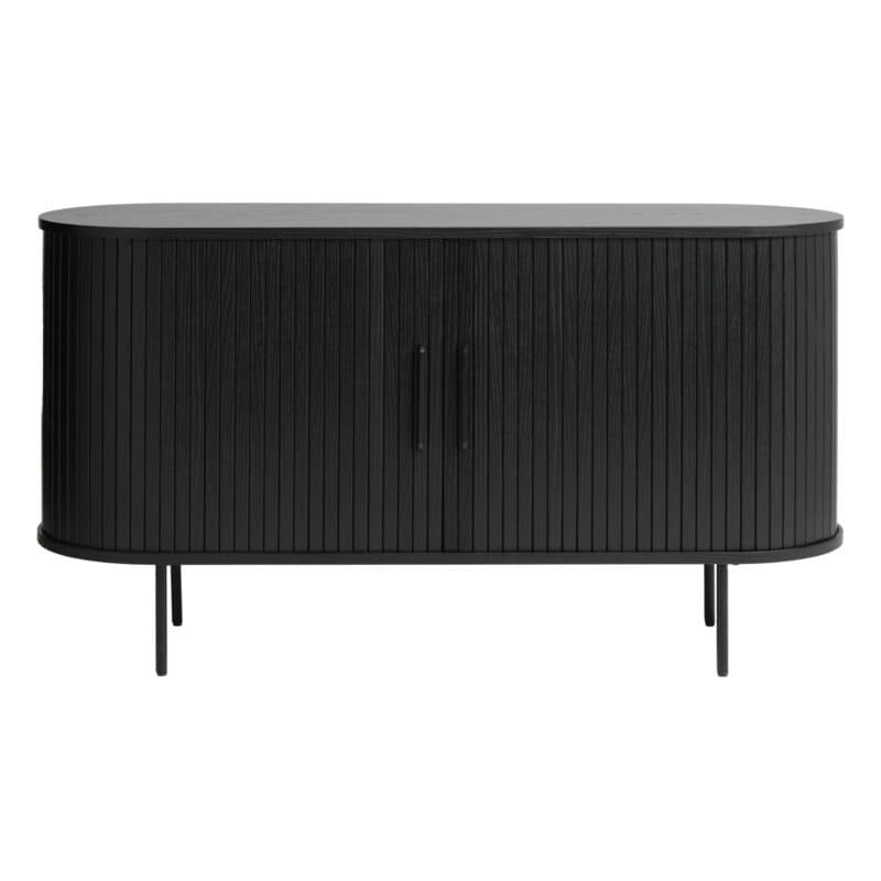 Trendstore Uriel Sideboard in Eiche Furnier Schwarz mit Füßen und Griffen aus Metall - fronal