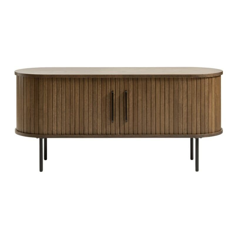 Trendstore Uriel Lowboard in Eiche Furnier smoked mit Füßen und Griffen aus Metall - frontal