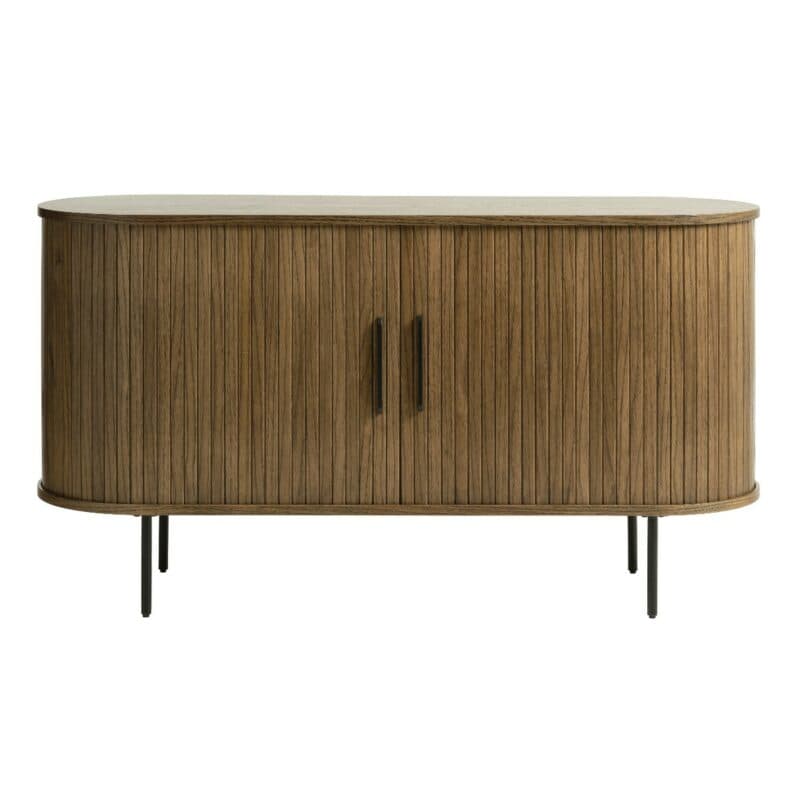 Trendstore Uriel Sideboard in Eiche Furnier Smoked mit Füßen und Griffen aus Metall - frontal