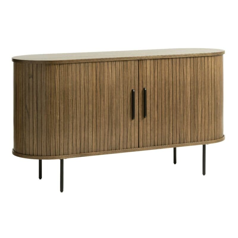 Trendstore Uriel Sideboard in Eiche Furnier Smoked mit Füßen und Griffen aus Metall - seitlich