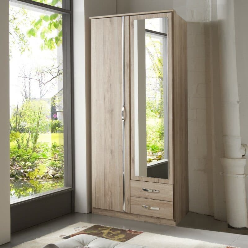 Wimex Duo Drehtürenschrank in Dekor Eiche Nachbildung mit Spiegelglas - Wohnbeispiel