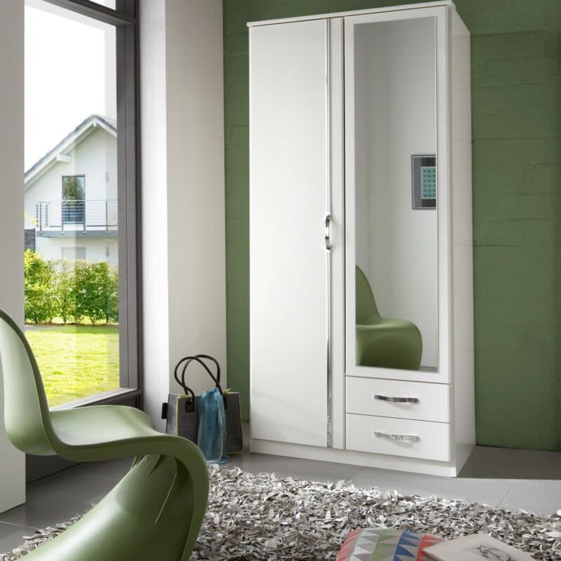 Wimex Duo Drehtürenschrank in Dekor Weiß mit Spiegelglas - Wohnbeispiel