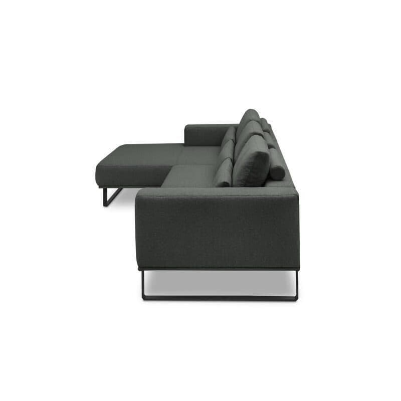 Musterring JustB! Ecksofa mit Ottomane links Bezug Flachgewebe Mono anthrazit Metallkufe schwarz matt von der Seite