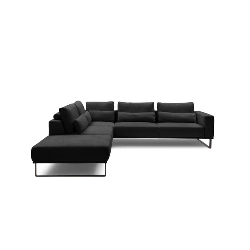 Musterring JustB! Ecksofa Ottomane links Bezug Strukturgewebe Yelda black Metallkufe schwarz matt frontal