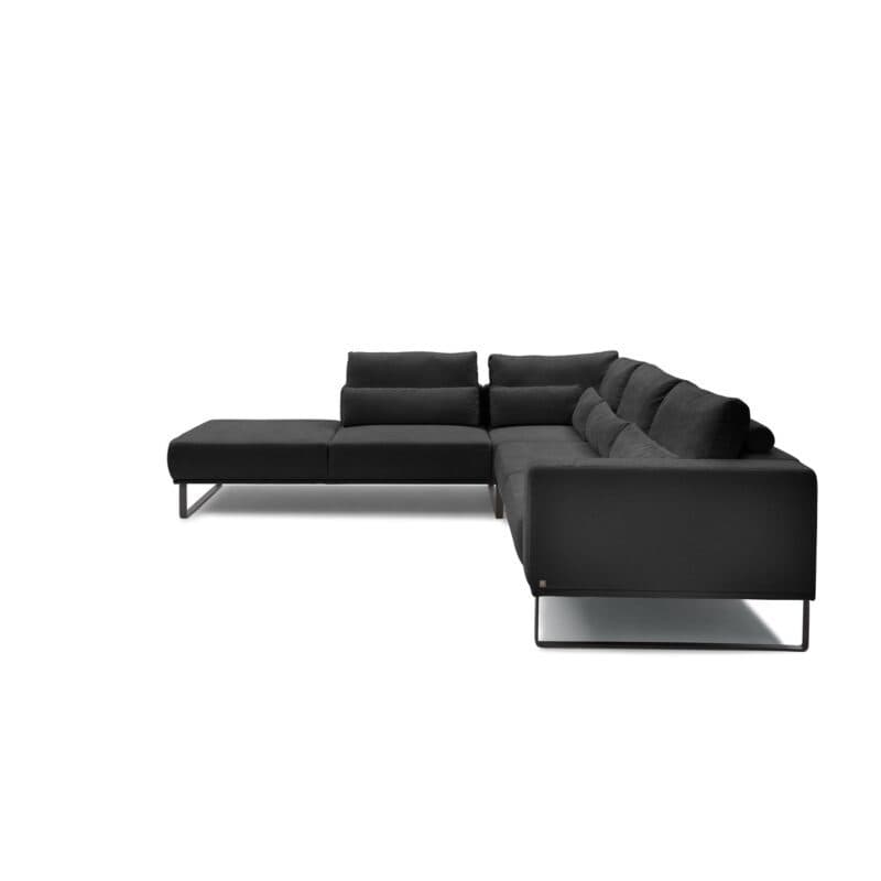 Musterring JustB! Ecksofa Ottomane links Bezug Strukturgewebe Yelda black Metallkufe schwarz matt Seitenansicht