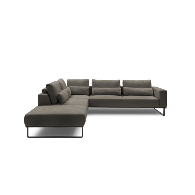 Musterring JustB! Ecksofa Ottomane links Bezug Strukturgewebe Yelda brown Metallkufe schwarz matt frontal