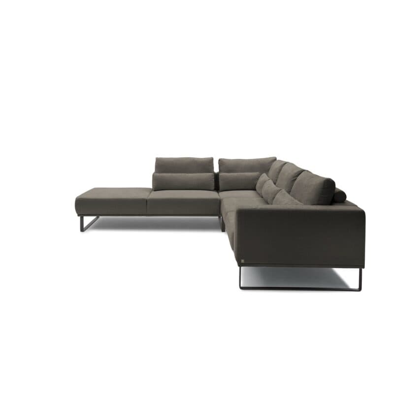 Musterring JustB! Ecksofa Ottomane links Bezug Strukturgewebe Yelda brown Metallkufe schwarz matt Seitenansicht