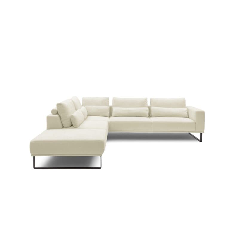 Musterring JustB! Ecksofa Ottomane links Bezug Strukturgewebe Yelda creme Metallkufe schwarz matt frontal