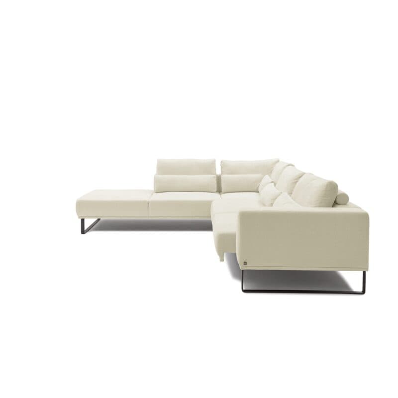 Musterring JustB! Ecksofa Ottomane links Bezug Strukturgewebe Yelda creme Metallkufe schwarz matt Funktion Sitzvorzug ausgefahren