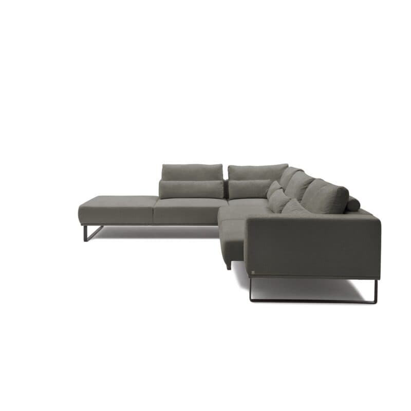 Musterring JustB! Ecksofa Ottomane links Bezug Strukturgewebe Yelda elephant Metallkufe schwarz matt Funktion Sitzvorzug ausgefahren