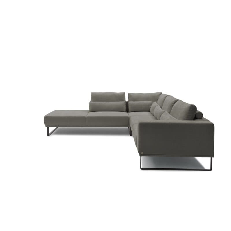 Musterring JustB! Ecksofa Ottomane links Bezug Strukturgewebe Yelda elephant Metallkufe schwarz matt Seitenansicht