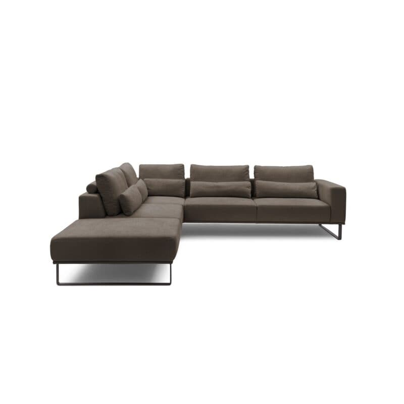 Musterring JustB! Ecksofa Ottomane links Bezug Strukturgewebe Yelda espresso Metallkufe schwarz matt frontal