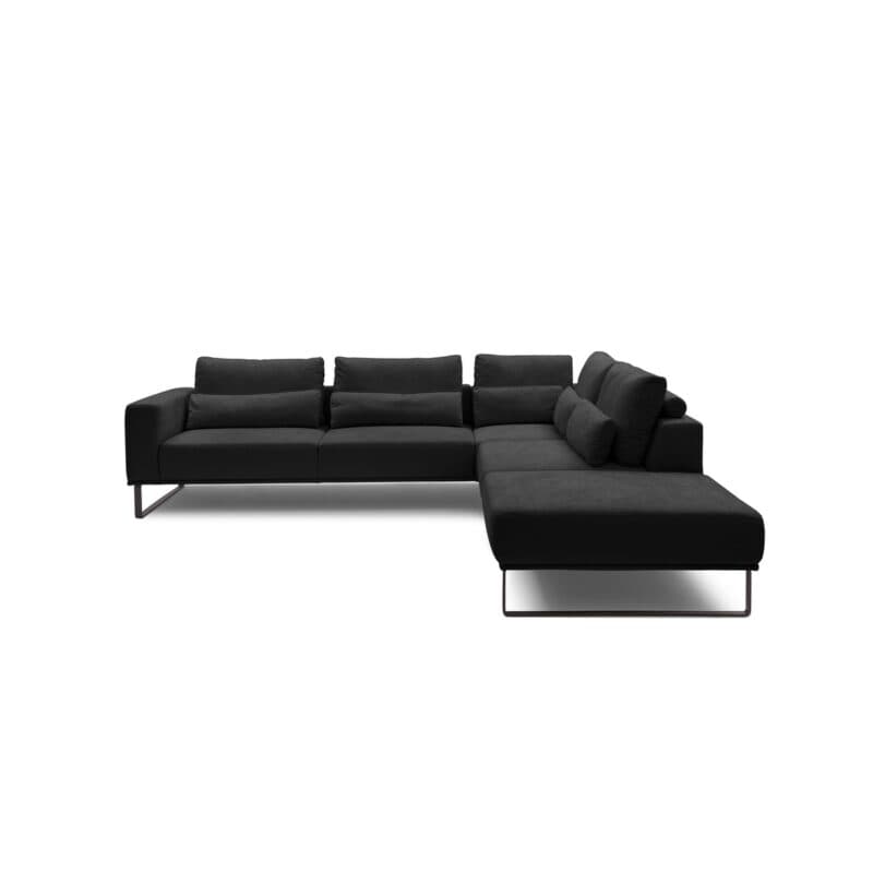 Musterring JustB! Ecksofa Ottomane rechts Bezug Strukturgewebe Yelda black Metallkufe schwarz matt frontal