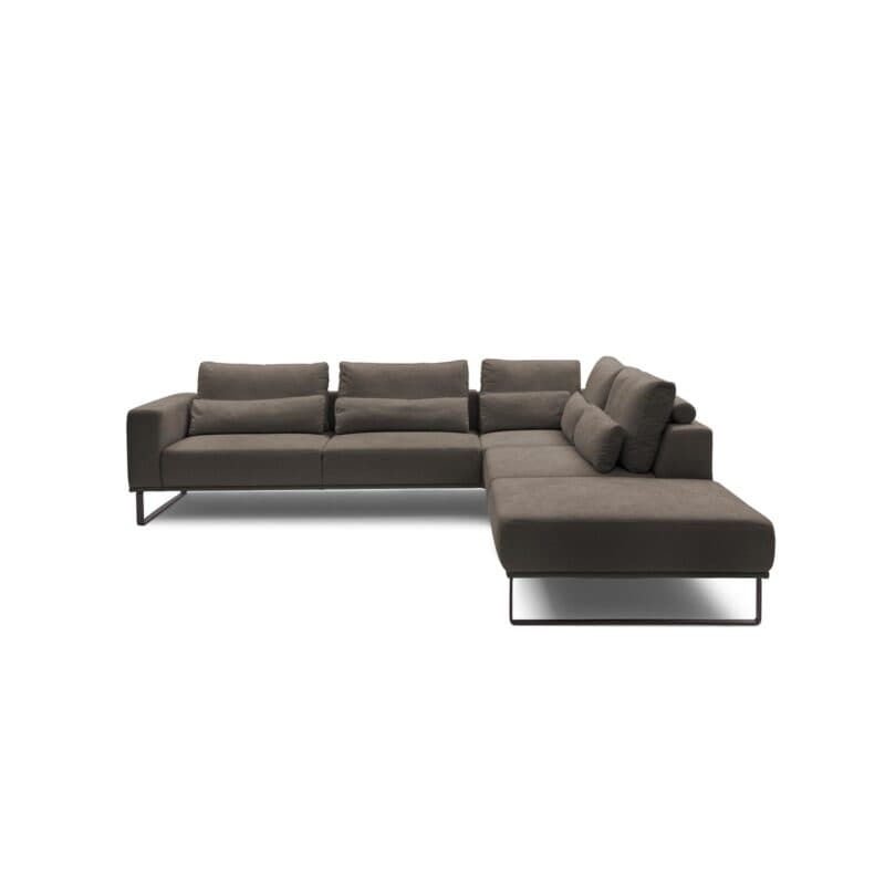 Musterring JustB! Ecksofa Ottomane rechts Bezug Strukturgewebe Yelda brown Metallkufe schwarz matt frontal