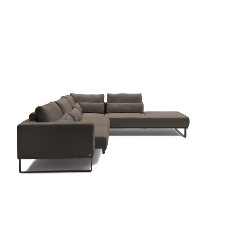 Musterring JustB! Ecksofa Ottomane rechts Bezug Strukturgewebe Yelda brown Metallkufe schwarz matt Funktion Sitzvorzug ausgefahren
