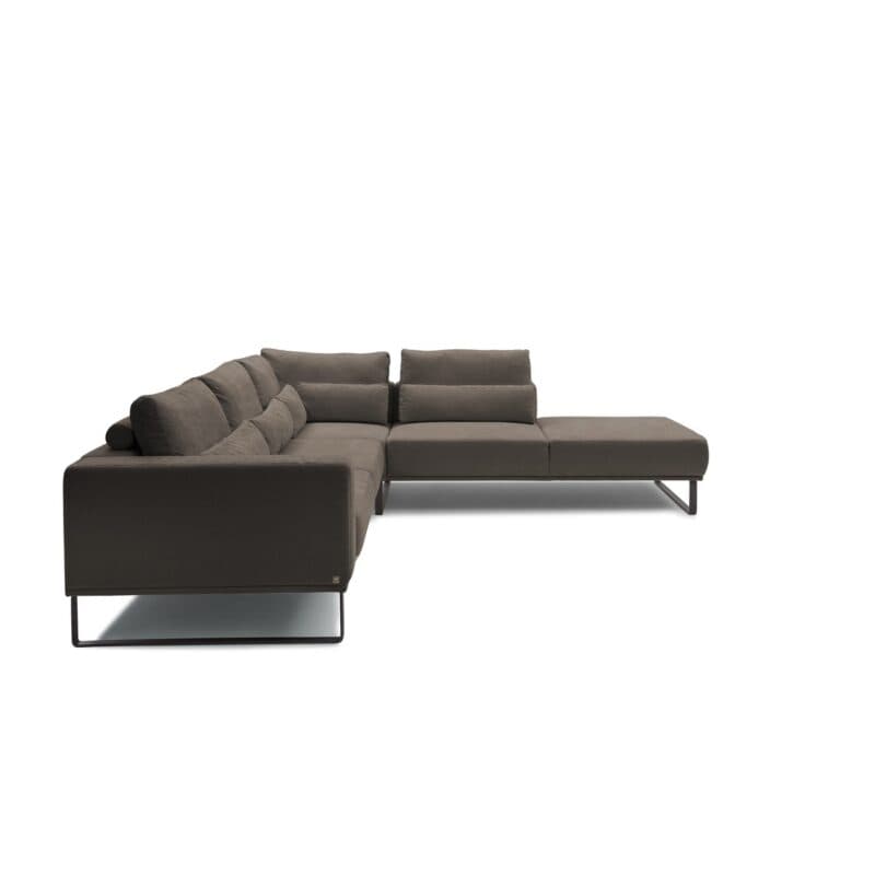 Musterring JustB! Ecksofa Ottomane rechts Bezug Strukturgewebe Yelda brown Metallkufe schwarz matt Seitenansicht