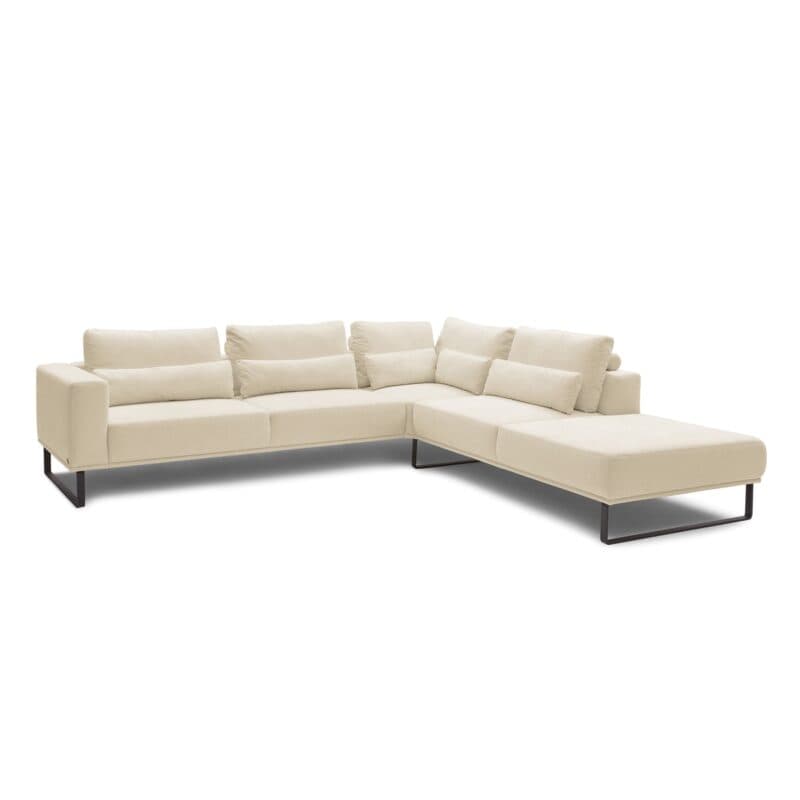 Musterring JustB! Ecksofa Ottomane rechts Bezug Strukturgewebe Yelda creme Metallkufe schwarz matt schräg