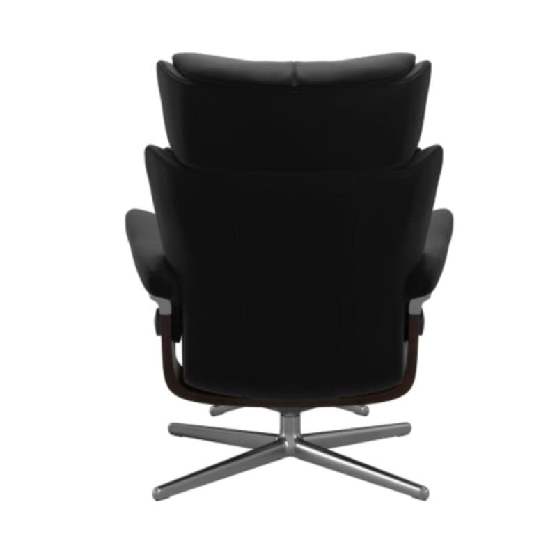 Stressless Magic M Cross Sessel mit Bezug Leder Paloma Black, Gestell Buche in Holzfarbe Braun und Kreuzfuß Metall chromfarben – Rückansicht