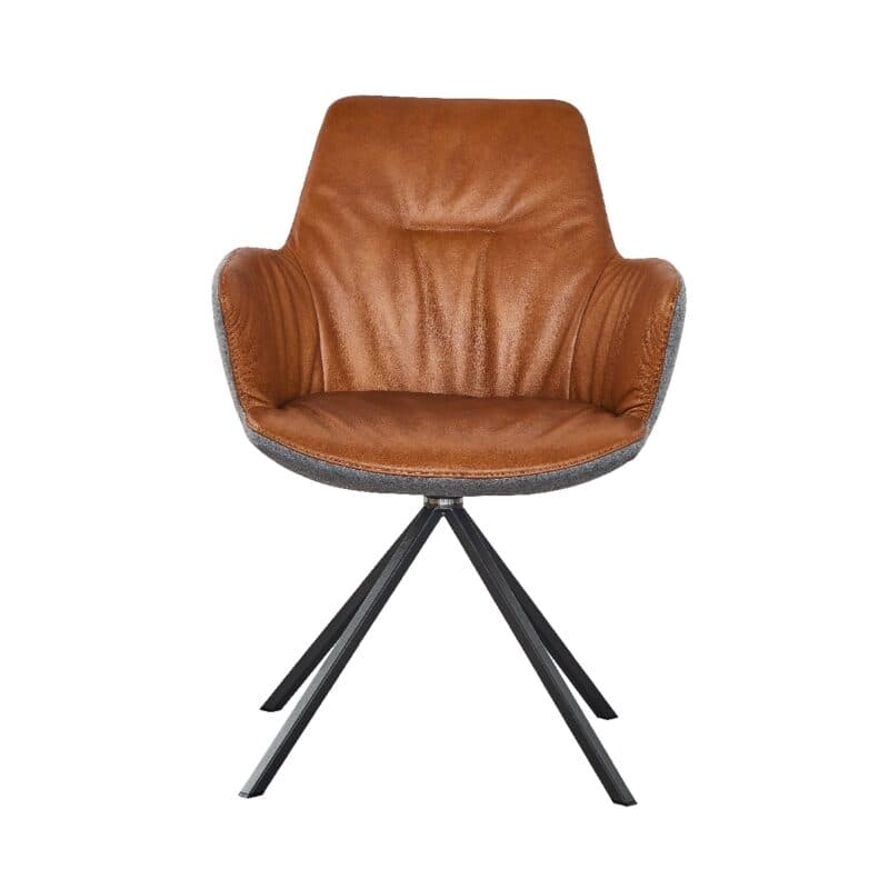 Contur Einrichten Pegara Armlehnstuhl in Leder Cognac und Textilgewebe – Frontansicht