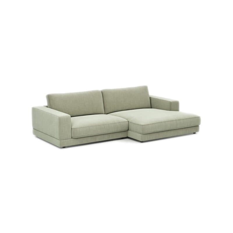 Raum.Freunde Juni Ecksofa 1,5-Sitzer mit Bezug aus Flachgewebe in Lindgrün und Ottomane rechts