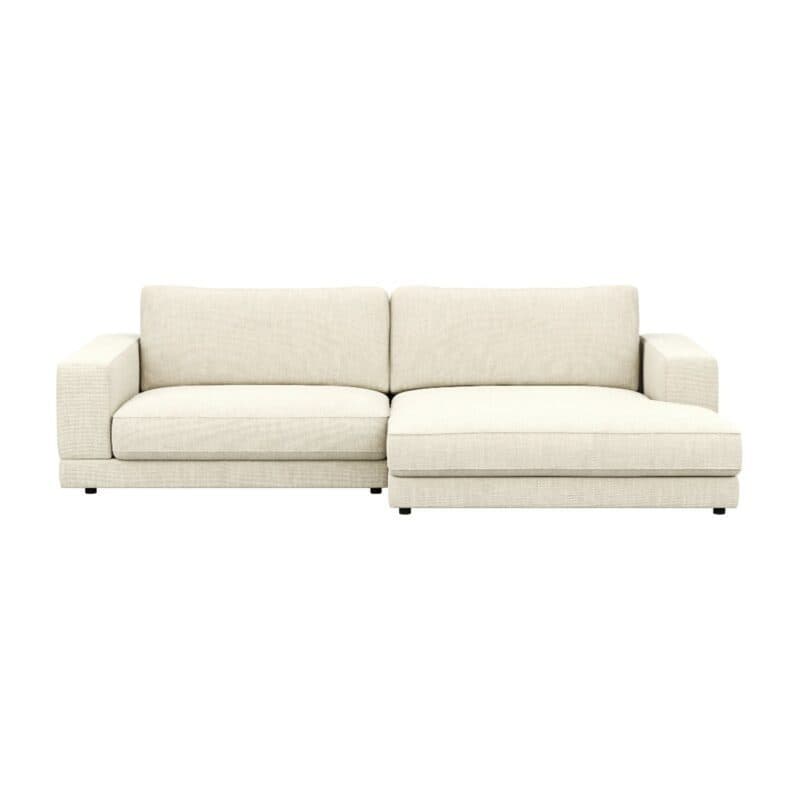 Raum.Freunde Juni Ecksofa 1,5-Sitzer mit Bezug aus Flachgewebe in Natur und Ottomane rechts - Frontalansicht