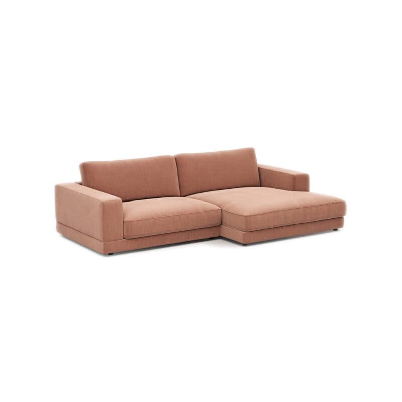 Raum.Freunde Juni Ecksofa 1,5-Sitzer mit Bezug aus Flachgewebe in Pfirsich und Ottomane rechts